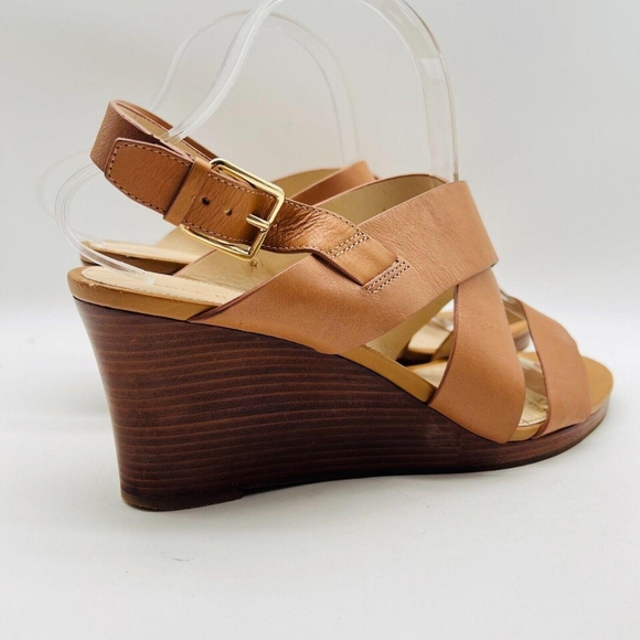 Cole Haan Women's Brown Leather Wedge Ankle Strap Sandals - Picture 5 of 8